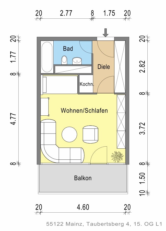1-Zimmer-Wohnung mit großem Balkon und Weitblick über Mainz - Foto 3