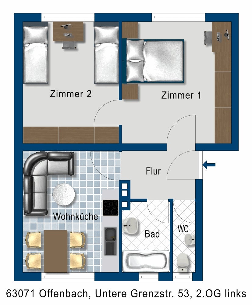 Schöne 2-Zimmer-Wohnung mit Tageslichtbad in Offenbach zu vermieten - Foto 1