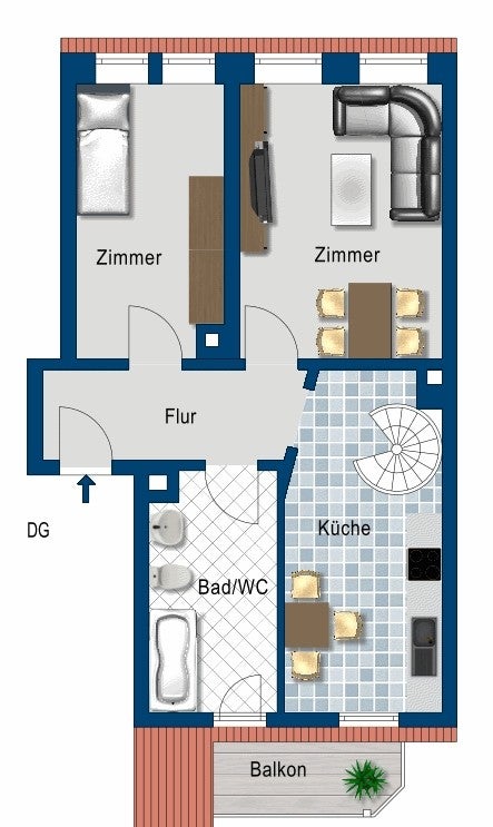 2 Raum Wohnung mit Einbauküche und großen Abstellraum im DG - Photo 4