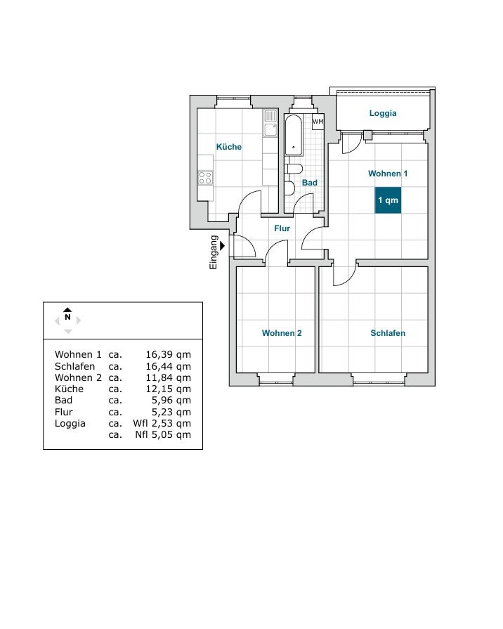 3 Raumwohnung im Herzen von Gruna - Foto 2